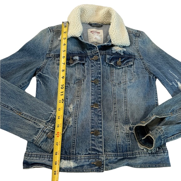 Mossimo Jean Jacket Sherpa Collar Womens Denim Trucker Coat Distressed Size S/P - Picture 11 of 17